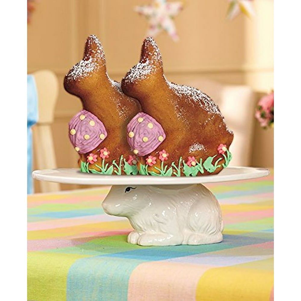 Ceramic Easter Bunny Rabbit Cake Stand Plate Display Platter Tray