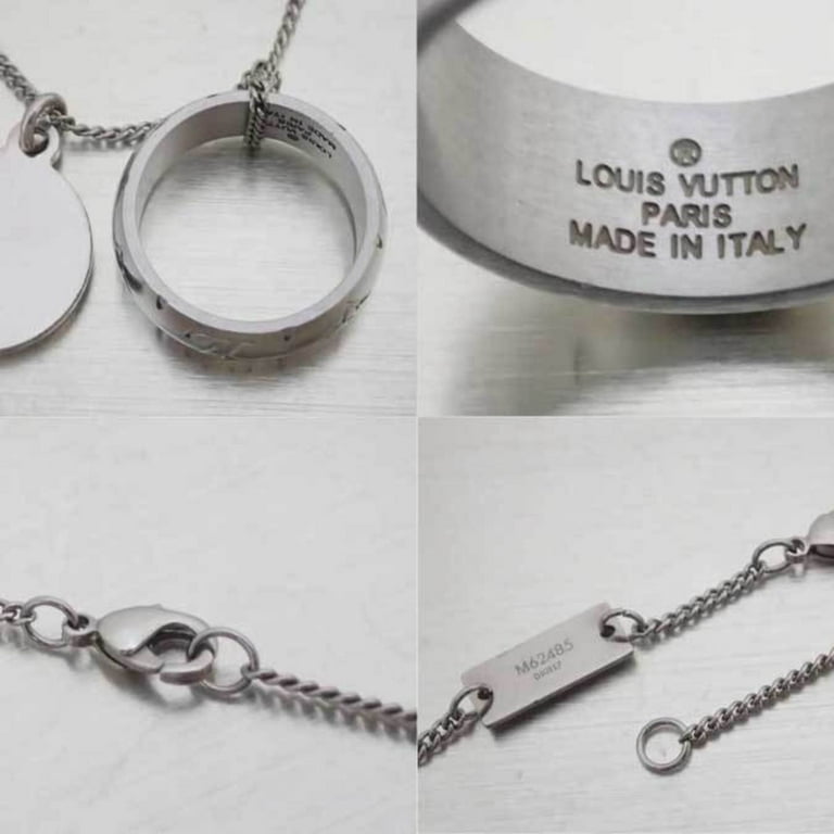 LOUIS VUITTON Chain Necklace M62485 Monogram Charms Ring Logo Silver w/Box  R2907