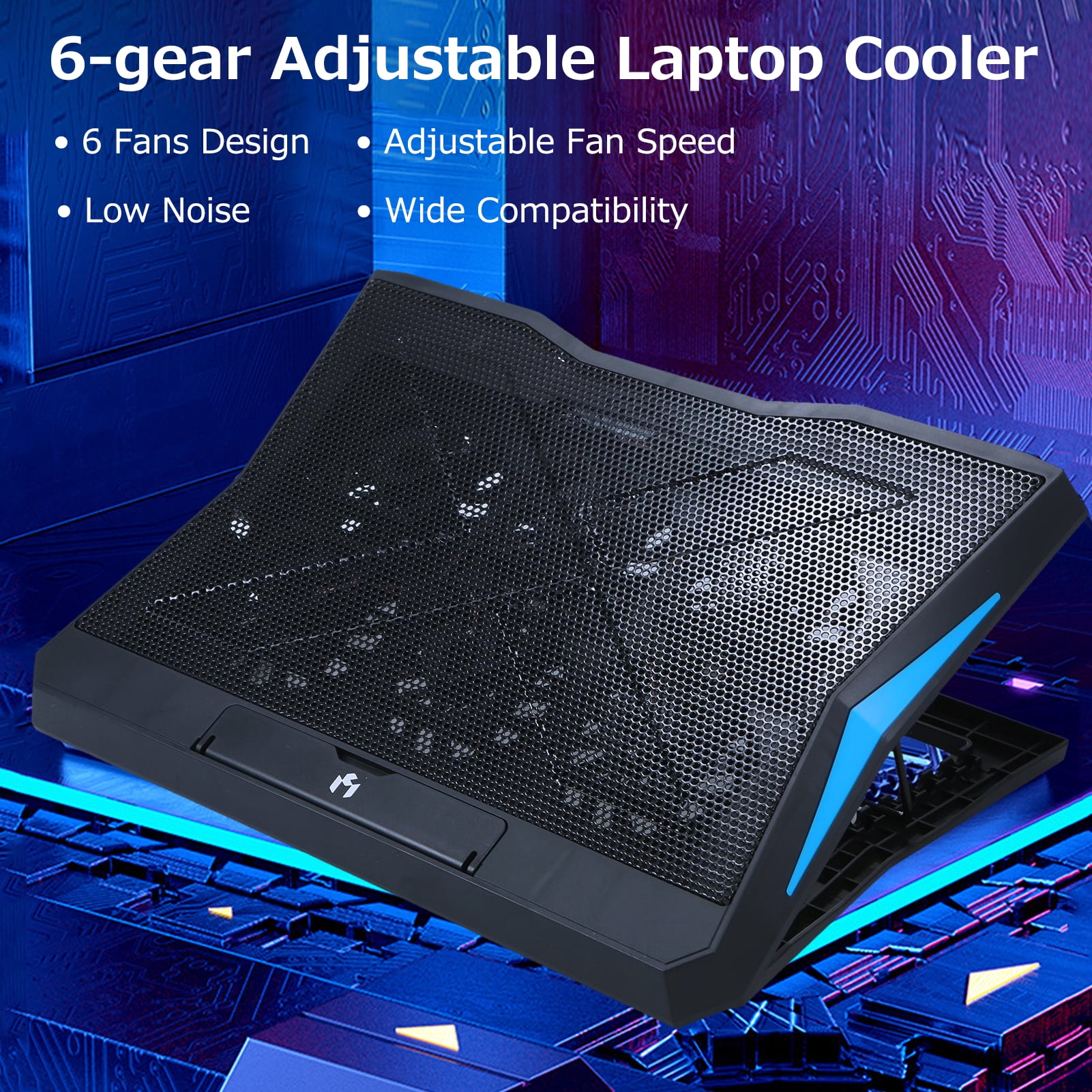 Cooling Foldable Laptop Cooler 6-fan Laptop Cooling Stand Low Noise With 6-level Adjustable Height Dual USB Ports Wide Compatibility