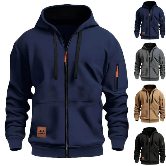 RYDCOT Men's Hoodies with Zipper Soft Hooded Sweatshirts Long Sleeve Casual Hoodies with Arm Pockets Navy