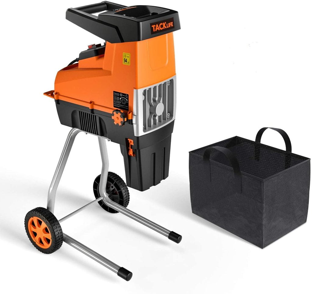 Wood Chipper with Max 1.77-in Cutting Diameter Overload Protection Moccha 15Amp Electric Garden Shredder Electric Compact & Light-Weight Silent Wood Shredder with 45L Collecting Bag and Wheels 