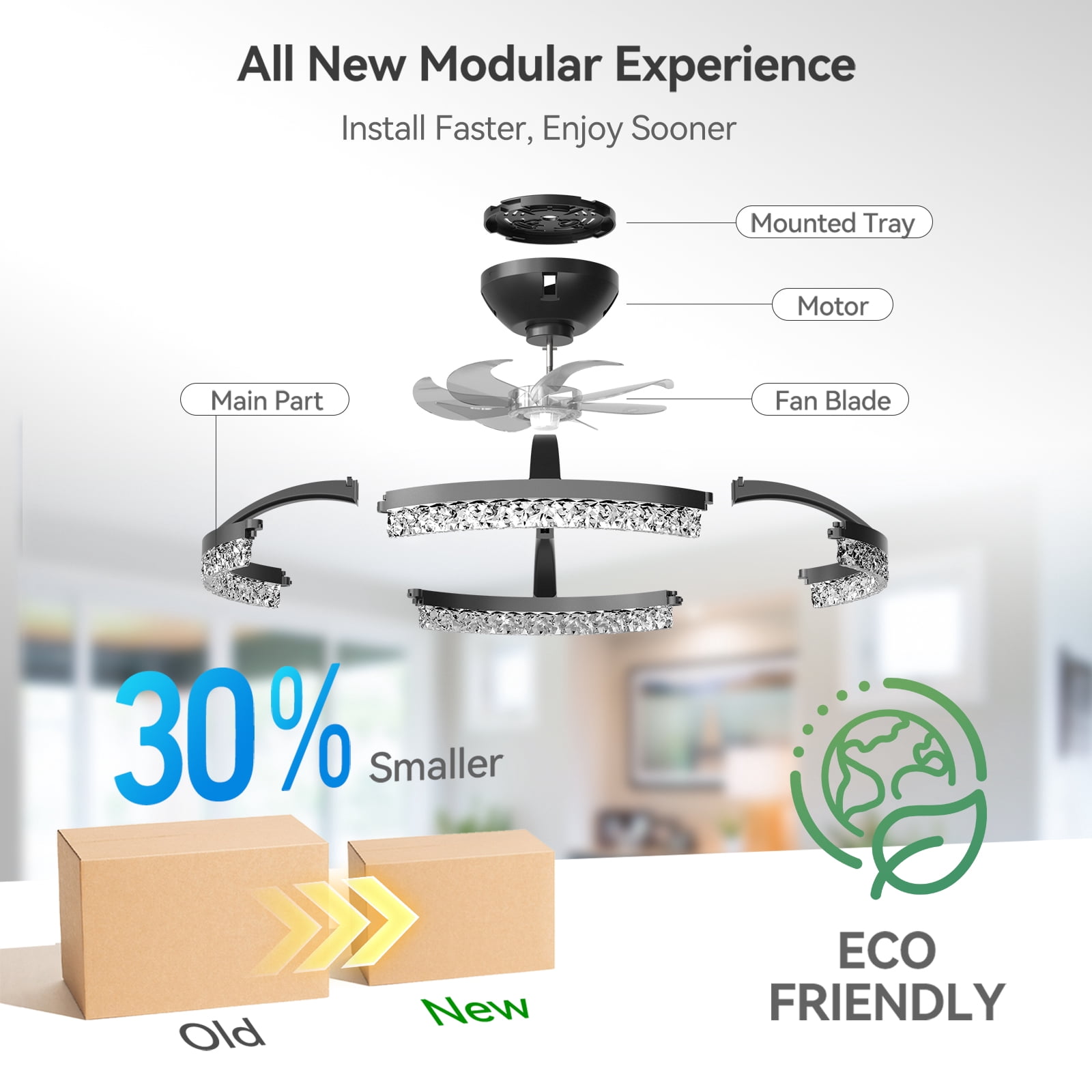 AIDEL 20" Ceiling Fan with Light, Flush Mount Low Profile, Smart App & Remote Control, Reversible DC Motor, Dimmable LED, Black