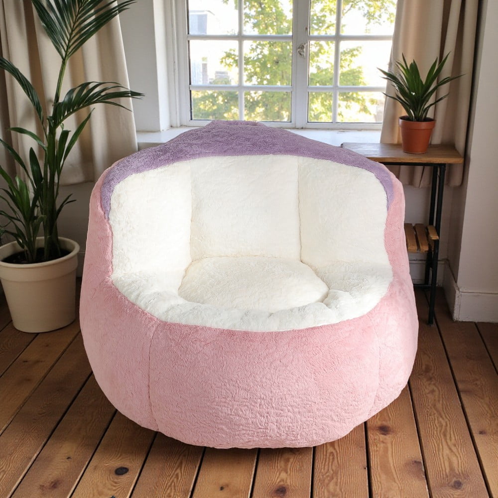 Tcbosik Bean Bag Chair, Comfy Faux Fur Reading Chair for Adults, Single Sofa Chair, Lounge Chair for Home Office, Pink+White+Purple