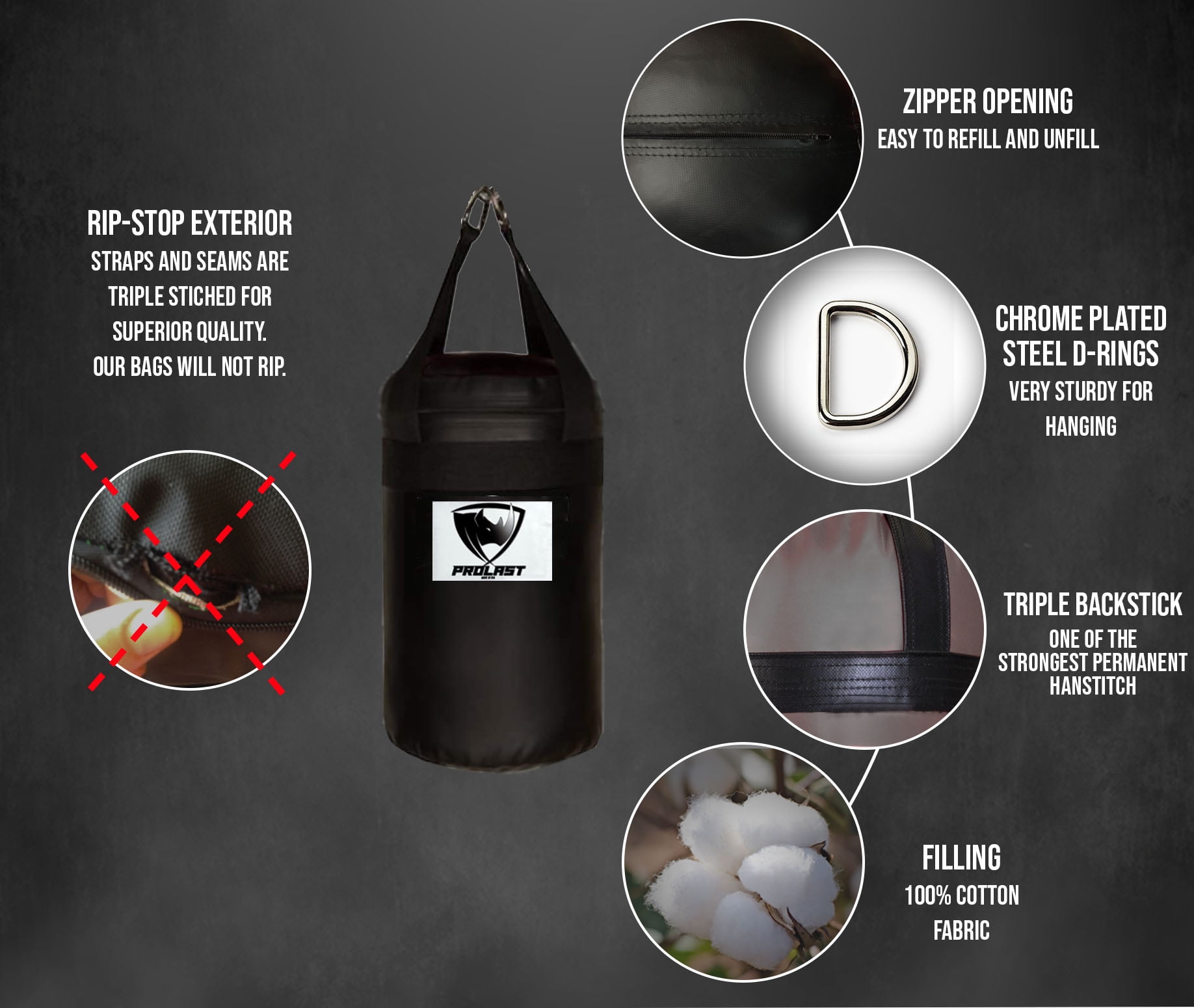 PROLAST Punching Bag 15LB for Kids, Children Adults Boxing MMA Muay Thai Heavy Bag (Black )