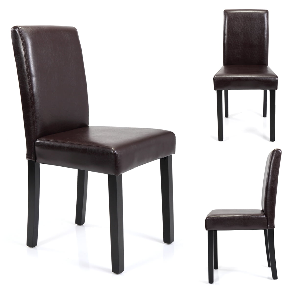 Set of 6 Brown Kitchen Dining Chairs Ubran Style PU Leather Side Chairs