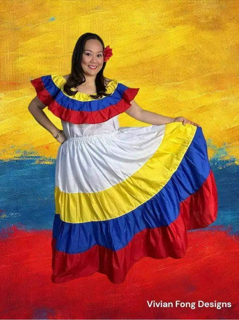 Colombia Traditional Dress with Blouse and Skirt