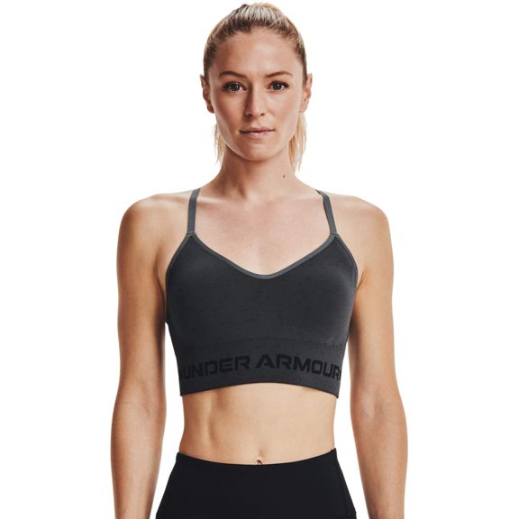 Under Armour Women's Seamless Low Long Heather Bra , Pitch Gray (012)/Black , Small