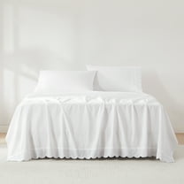 Lush Decor Coastal Chic Scalloped Edge Cotton Sheet Set 4 Piece Set Queen White - White Sheets - Scallop Trim - Bed Sheets - Coastal Decor