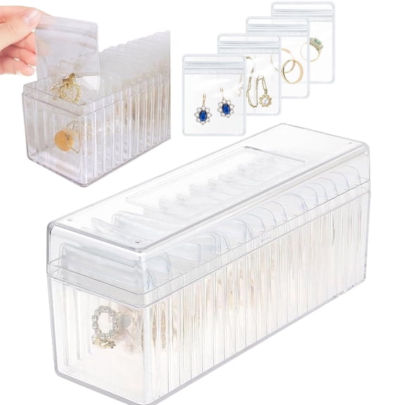 UHIAGREE Acrylic Jewelry Box Organizer & Storage,Travel Jewelry Case with 20 Anti Tarnish Bags,Clear