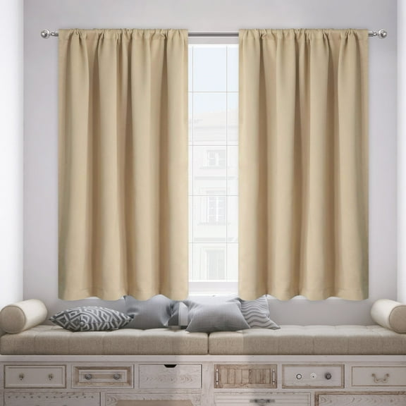 HCBY Solid Modern Blackout Thermal Window Curtains with Rod Pocket - 100%Polyester Fabric for Bedroom, Living Room or Kitchen(Beige,71"x38")