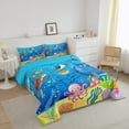 thumbnail image 2 of Marine Animals Comforter Set Twin,Shark Octopus Turtle Coral Bedding Set,Underwater World Cartoon Quilt Set Teens Adults Room Decor,Sea Blue Duvet Insert, 2 of 6