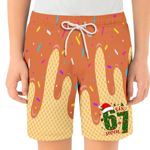 ASFGIMUJ Christmas 67 Six Seven Meme Kids Elastic Waist Shorts For Boys And Girls Comfortable Casual Playwear Breathable Summer Shorts For Toddler To Teen