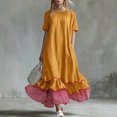 thumbnail image 5 of LEKWK Maxi Dresses for Women Color Block Short Sleeve Tiered Flowy Dress Ruffle Striped Hem A Line Sundress Summer Fashion Beach Vacation Outfits, 5 of 7