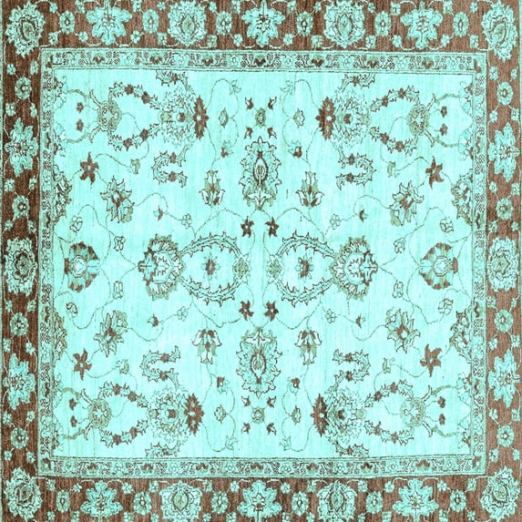 Ahgly Company Indoor Square Oriental Light Blue Traditional Area Rugs, 6' Square
