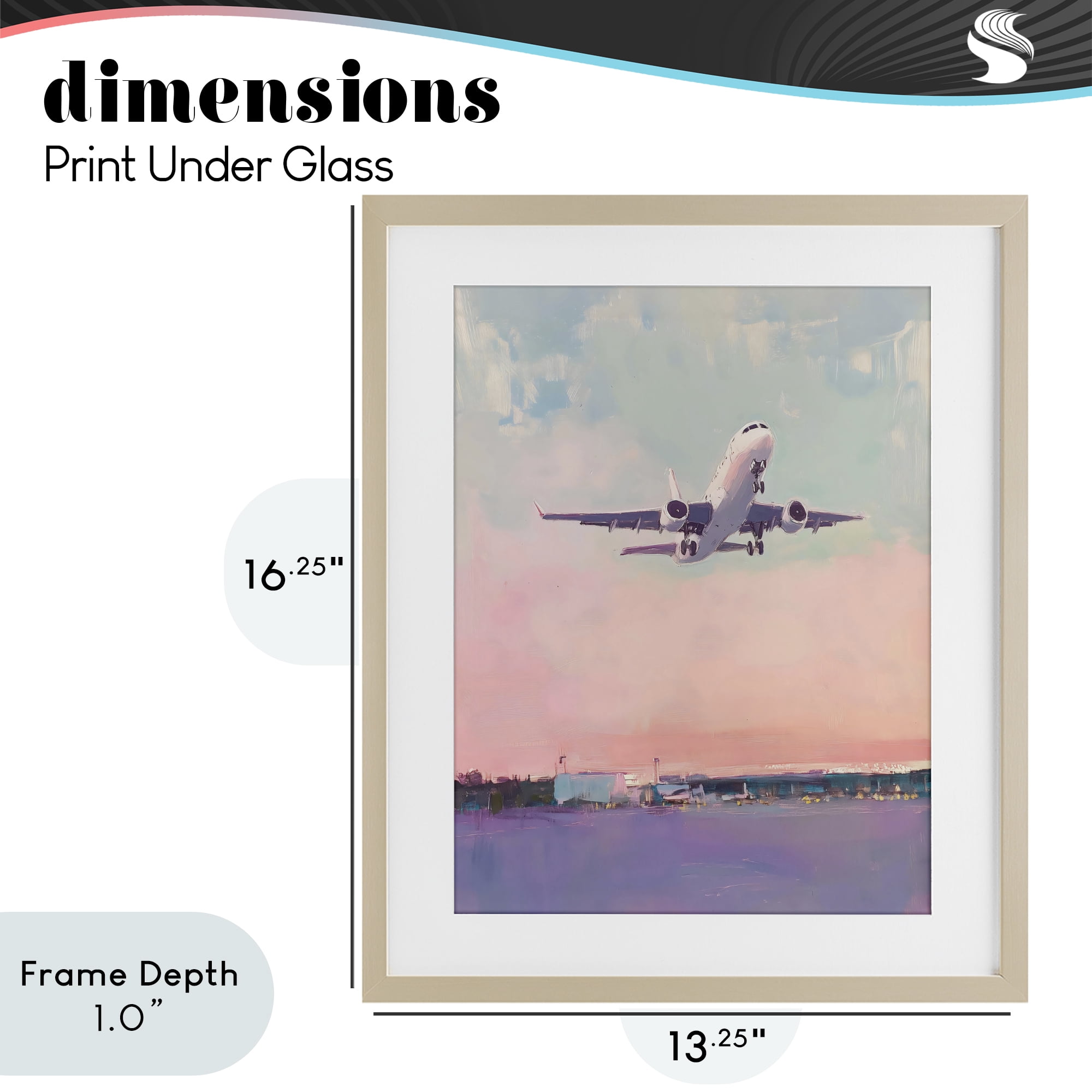 Stupell Industries Airplane Takeoff into Pastel Skies Birch Framed Print Under Glass, design by The Prints Vibe
