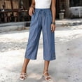 thumbnail image 4 of Capris for Women with Pockets Petite Pants Drawstring Casual Pull on Palazzo Trousers with Pockets Loose High Waisted Wide Leg Lounge Pants Light Blue 2XL, 4 of 8