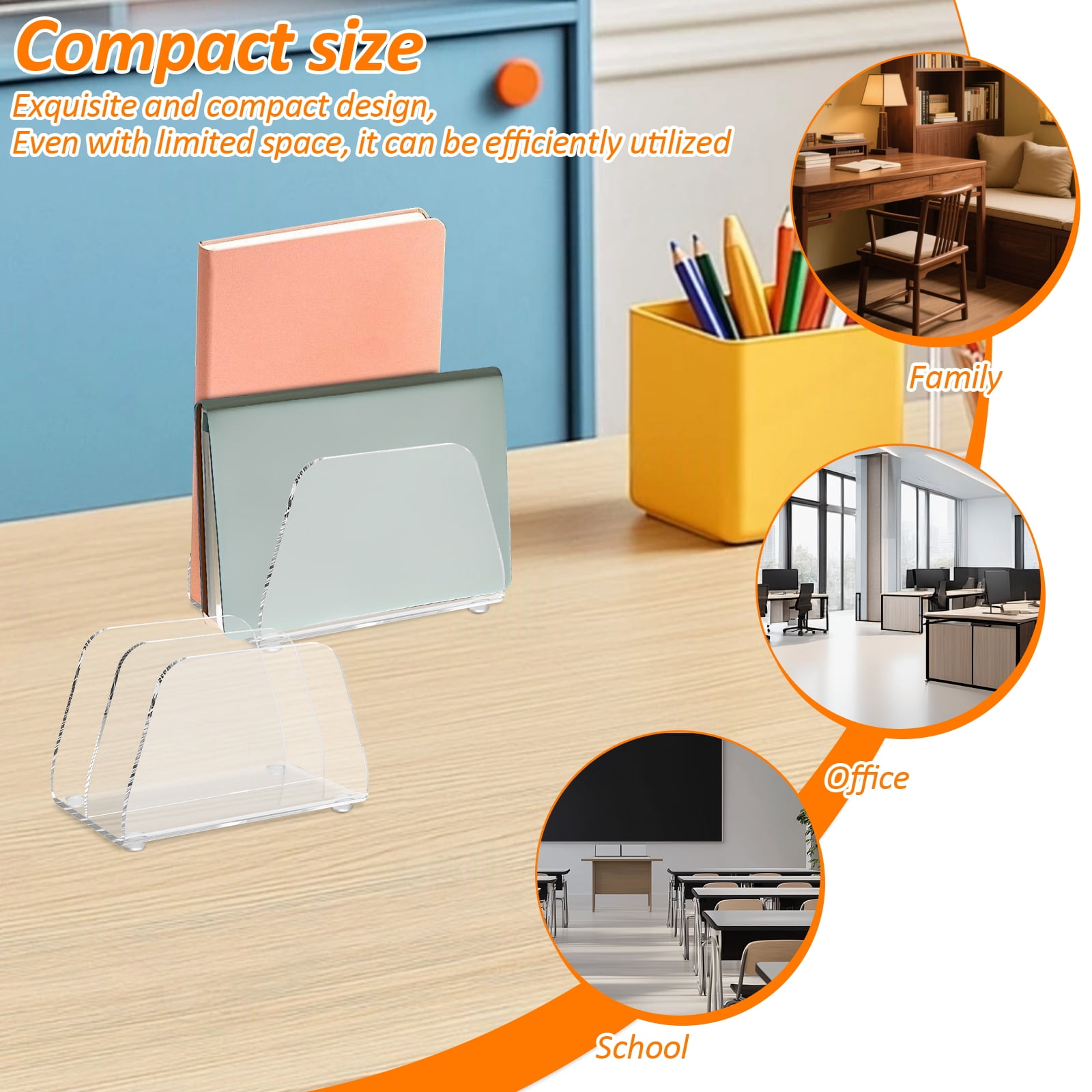 FKSZLL 2 Pcs Acrylic Mail Sorter Desktop Organizer Holder, 2 Compartments Clear Desk Organizer File Envelope Letter Storage Holders for Desk for Office, Home, Desk Organization