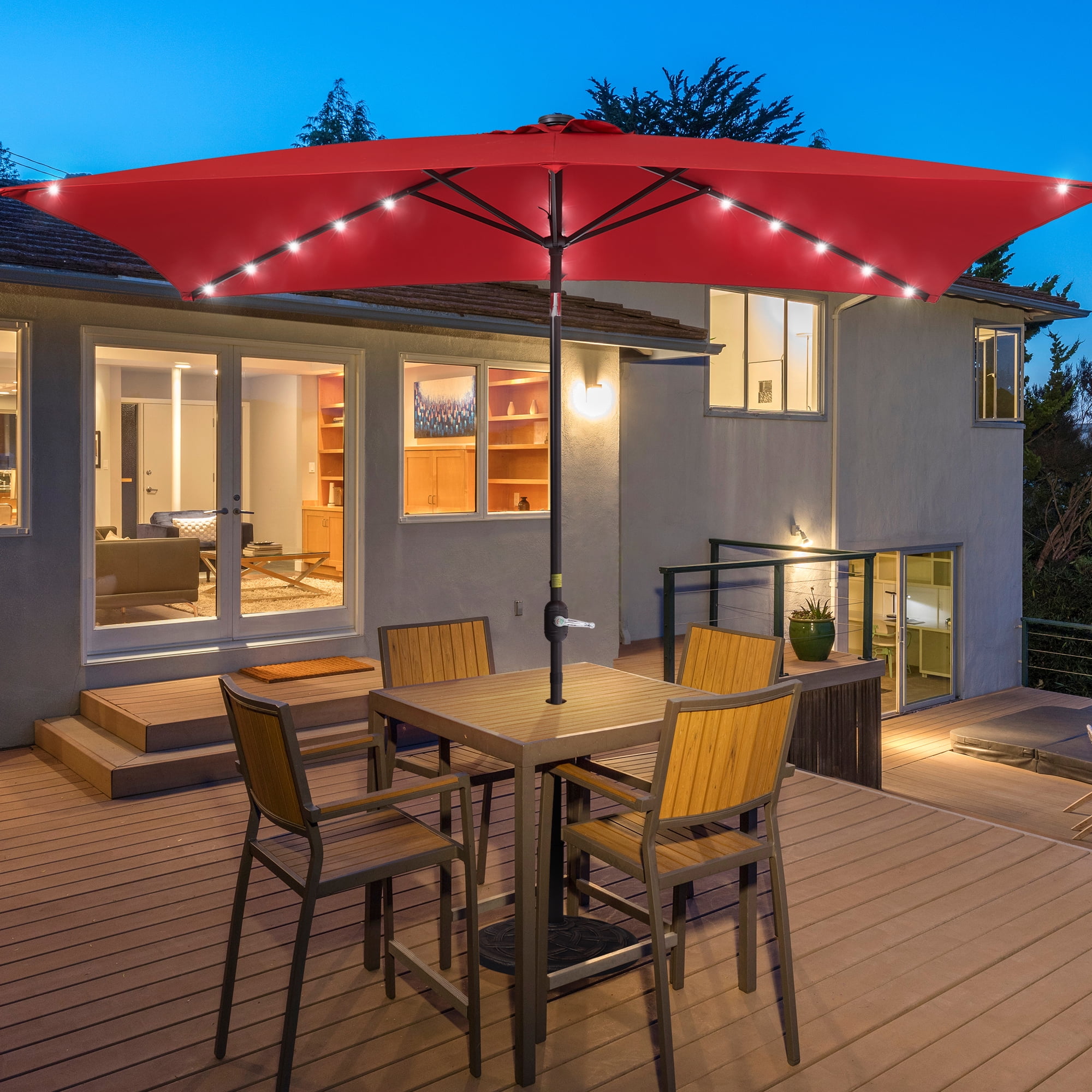 led patio umbrella lowes Vega 36 Rechargeable Light — The Great Escape powered LED lights for gatherings and broad cooling shade by day Sonerlic 10x 6.5ft LED Outdoor
