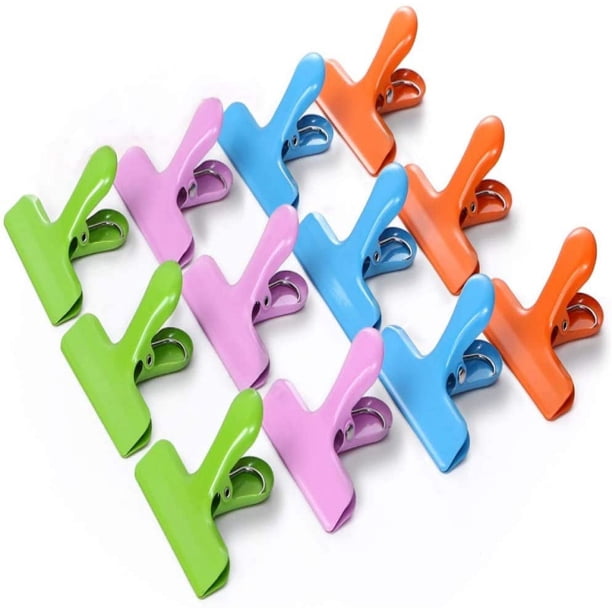 Clips para cadera de acero inoxidable, grandes, 3 pulgadas de ancho, 4 colores surtidos, paquete de 4. Clips para bolsas de alta resistencia, sello hermético para bolsas de alimentos. Clips metálicos