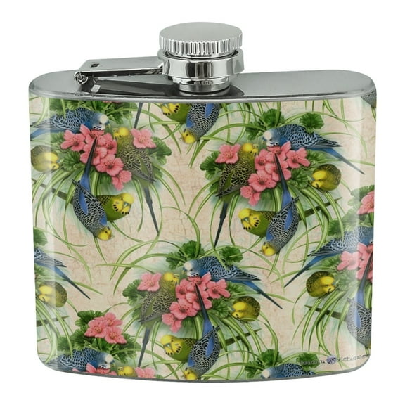 Budgie Budgerigar Parakeet Bird Pattern Stainless Steel 5oz Hip Drink Kidney Flask