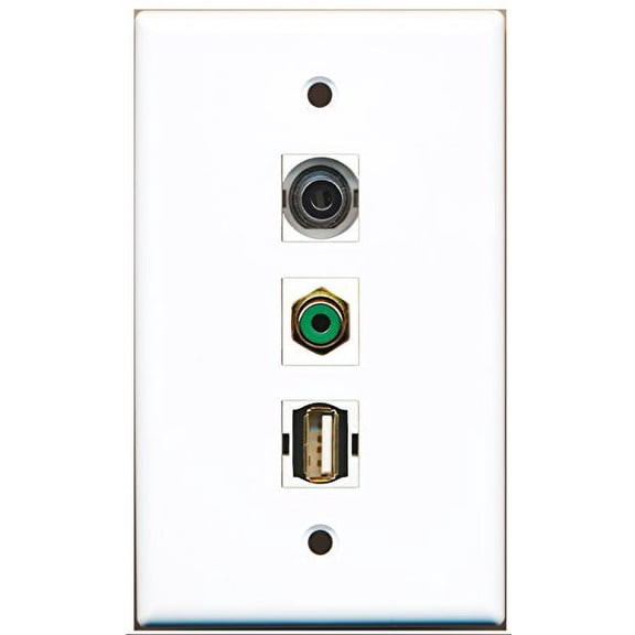 RiteAV - 1 Port RCA Green and 1 Port USB A-A and 1 Port 3.5mm Wall Plate