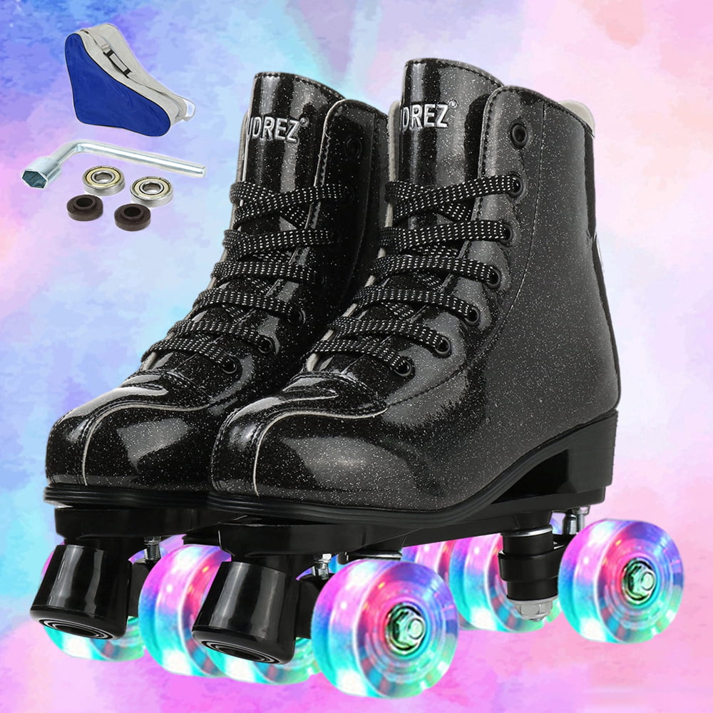 Womens Roller Skates Classic High-top for Girls Adult Outdoor Four-Wheel Flashing Roller Skates for Girls,with Carry Bag