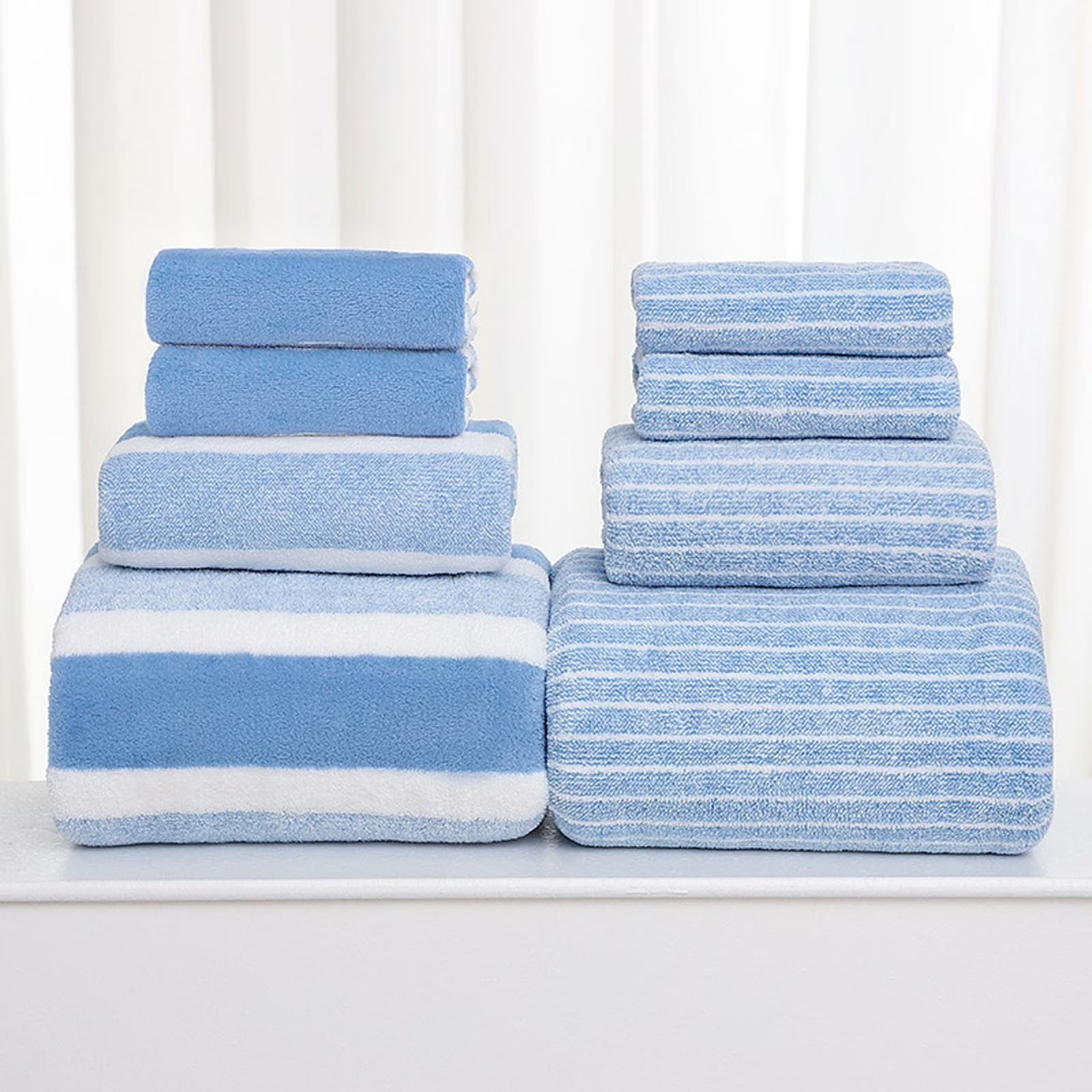 FXMLRLK 8 Pcs Blue Stripe Bath Towel Set，Ultra Soft Bath Towel Microfiber, Highly Absorbent | Quick Dry Towels for Bathroom, Spa, Gym