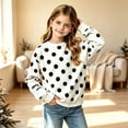thumbnail image 2 of Girls Contrast Polka Dot Print Crewneck Sweatshirt, Long Sleeve Loose Pullover Top for Big Kids, Cute Classic Dotted Casual Sweatshirt Daily School Wear(White1,4-5 Years), 2 of 4