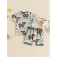 thumbnail image 6 of Elippeo Toddler Boys Girls Summer Outfits 3 6 12 18 24 Months 3 Years Western Cow Print Short Sleeve T-Shirts Tops and Shorts 2Pcs Clothes Set, 6 of 9