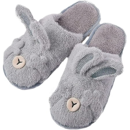 

PIKADINGNIS Winter women s rabbit ears plush indoor slippers soft bedroom slippers men s warm outdoor slippers