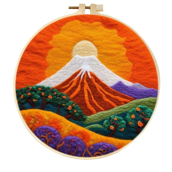 Volcanoes Needle Felting Set, Beginner Felt Painting Set, With Wool Felt Painting Set, Decorative Frame, Suitable for Home Decoration