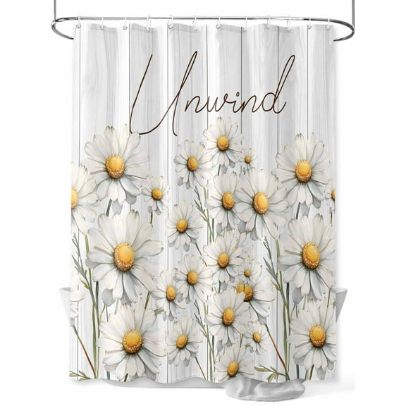 Fsddascl White Spring Floral Shower Curtain Set - 48" x 72" Washable Bathtub Curtain with 12 Hooks, Watercolor Daisy Vintage Flower Waterproof Fabric Stall Shower Curtains for Bathroom/Bathtub