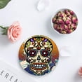 thumbnail image 4 of RYLABLUE Halloween Flowers Skull Skeleton Set of 6 Round Coaster for Drinks, Absorbent Ceramic Stone Coasters Cup Mat with Cork Base for Home Kitchen Room Coffee Table Bar Decor, 4 of 5