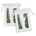 thumbnail image 1 of Leaf Fabric Pouch Set of 2, Exotic Fantasy Hawaiian Tropical Palm Leaves Floral Graphic Art Print, Small Drawstring Bag for Toiletries Masks and Favors, 9" x 6", Green White, by Ambesonne, 1 of 2