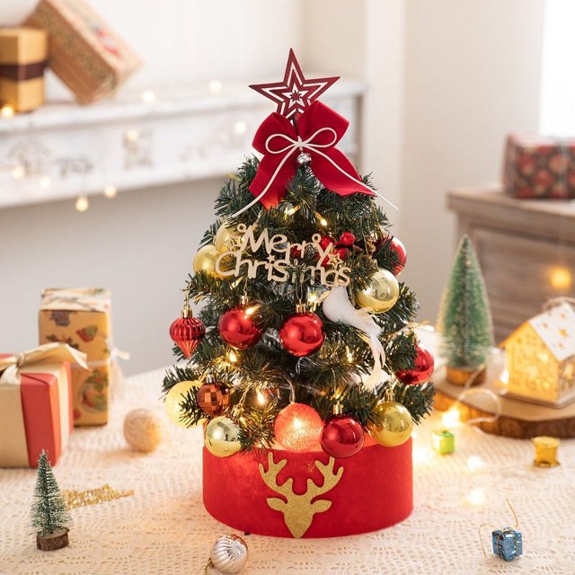 Árbol de Navidad de 45 cm, pequeño árbol de Navidad flocado para el hogar, juego de regalo de Navidad DIY, decoración