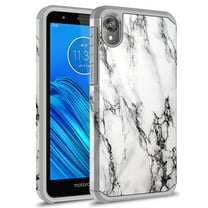 Moto E6 Case, Kaesar Slim Hybrid Dual Layer Shockproof Hard Cover Graphic Fashion Cute Colorful Silicone Skin Cover Armor Case for Moto E6 (White Marble)