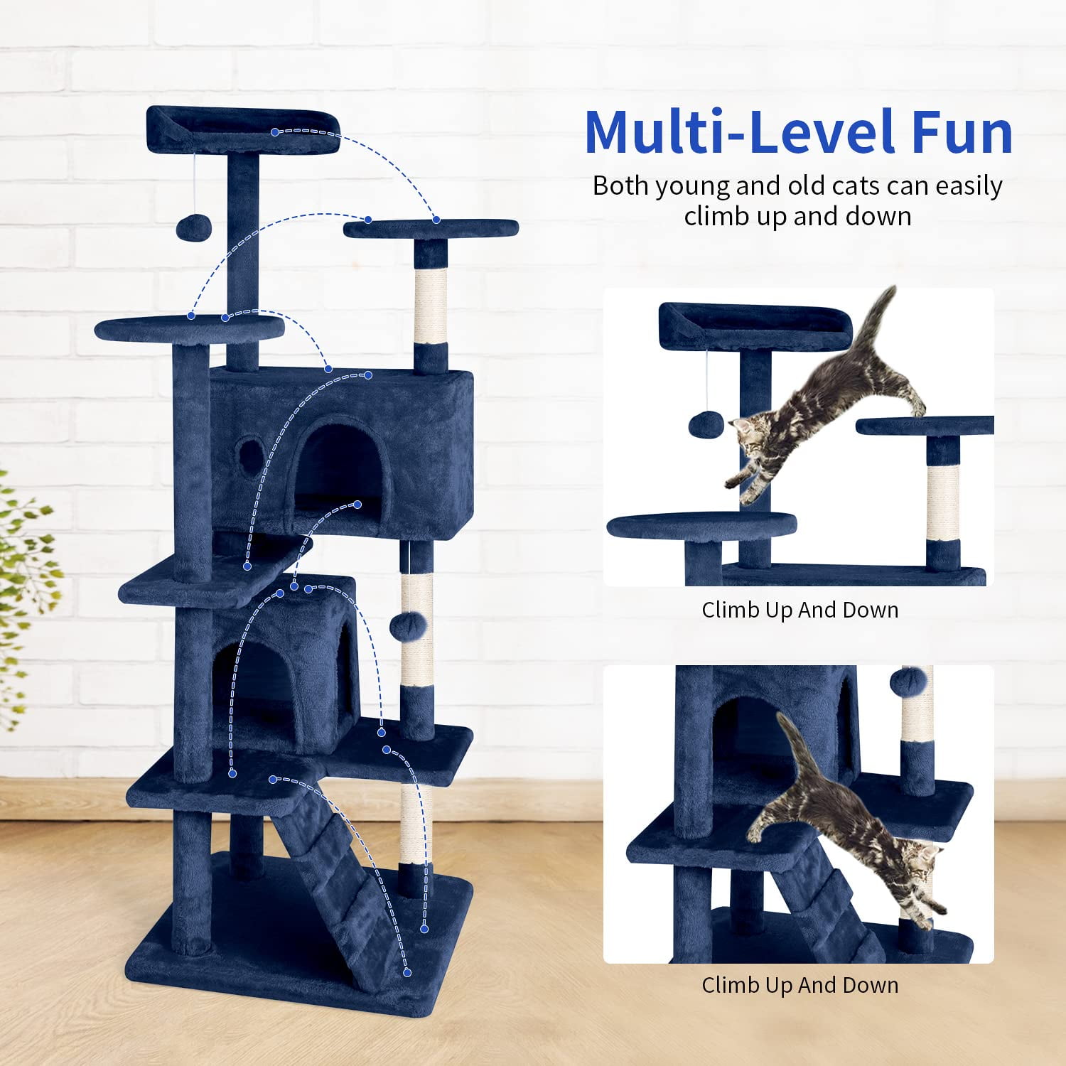 54 Inch Multi-Level Cat Tree Tower With Condos, Scratching Posts, Toys & Platform - Large Cat Furniture For Indoor Cats - View #2