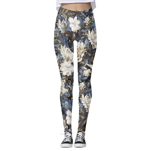 YANGXINX Women High Waisted Leggings Floral Graphic Printed Lifting Tummy Control Yoga Pants Stretchy Comfy Soft Running Fitness Tights