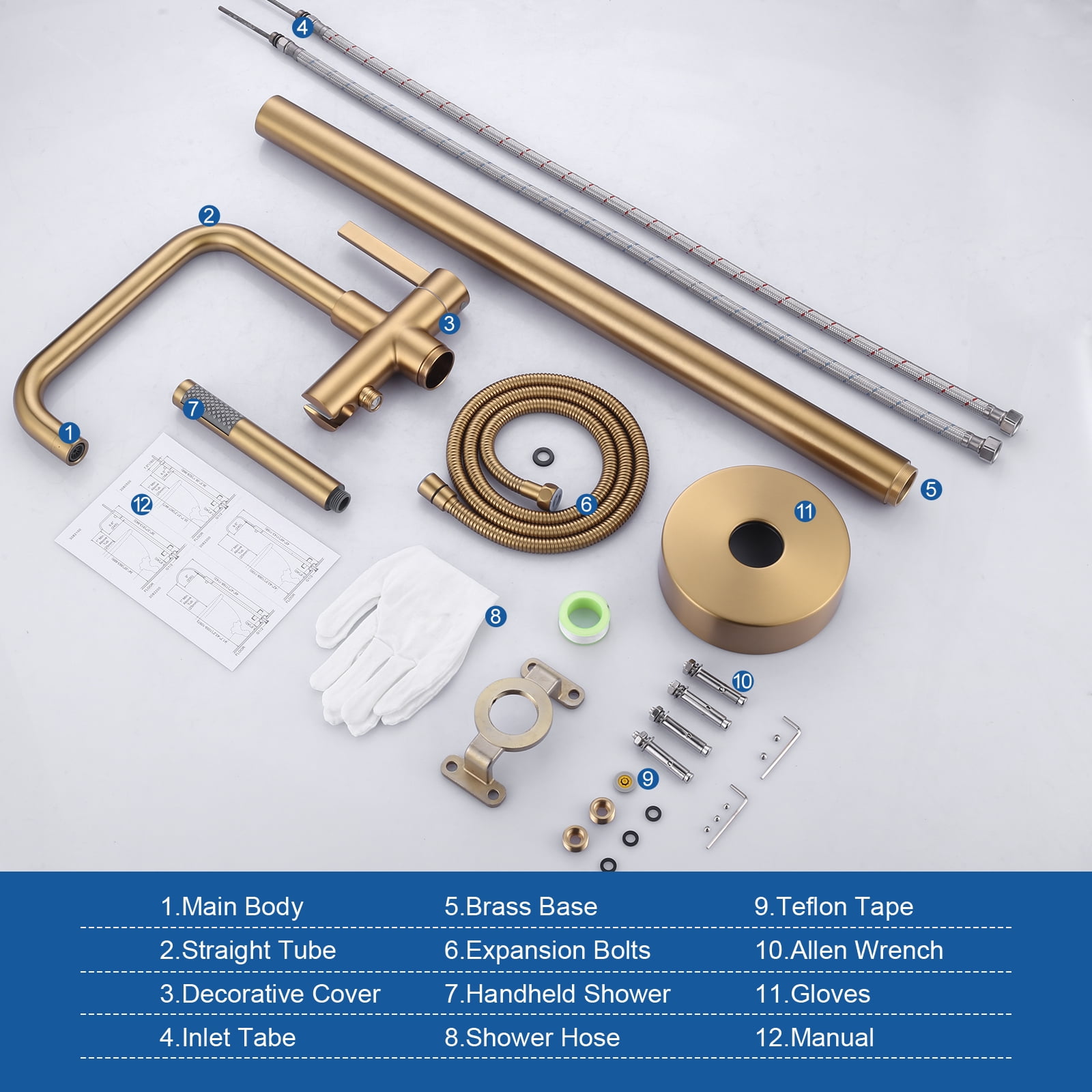 Wowow Single-Handle Freestanding Tub Faucet Floor Mount Bathtub Filler with Hand Shower in Gold