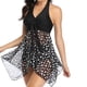 thumbnail image 1 of Traje de baño tankini para mujer con pantalones cortos, dos piezas, escote en V, lazo, halter, traje de baño, lunares blancos y negros, 1 of 6