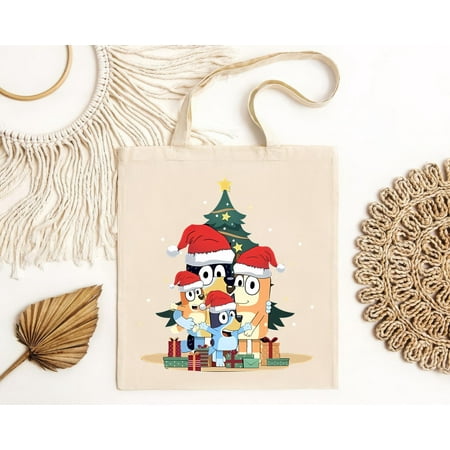 vintage Bluey Family Around A Christmas Tree Tote Bag-TH19770