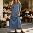 thumbnail image 3 of YuXingFu Womens Plus Size Cotton Dresses Maxi V-Neck Plus Size Womens Dress Short Sleeve Classic Bohemian Style Long Casual Summer Army Green XL, 3 of 8