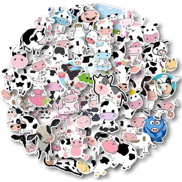 50 Pcs Cow Stickers Pack, Vinyl Waterproof Cute Cartoon Animal Sticker for Kids