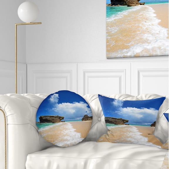 Designart Emerald Green of Okinawa - Beach Photography Throw Pillow - 12x20