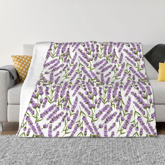 Balery Lavender Flowers Manta de Franela con Dibujo, Lujo Ultra Suave y Cálido, Antipelusa y Resistente a las Arrugas para Cama, Sofá, Camping -60"x50"