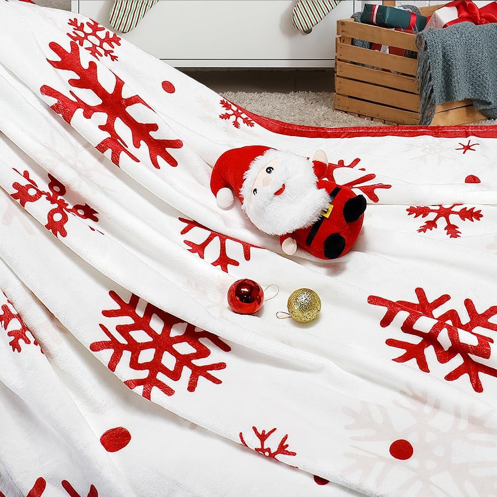 Red Snowflake Blanket Christmas Throw Blanket Winter Holiday Bed Blanket Super Soft Flannel Fleece Blanket Cozy Fuzzy Plush Throw Blanket for Couch “50 x 60”