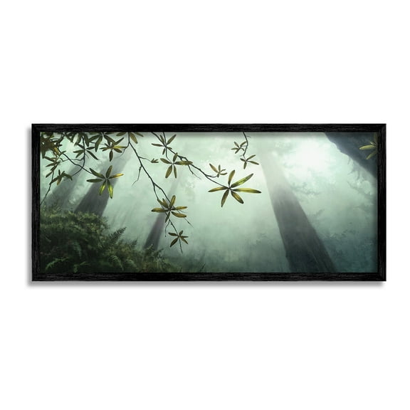 Stupell Industries Sunlit Forest Greenery Landscape Painting Black Framed Art Print Wall Art, 24 x 10