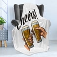 thumbnail image 4 of Alcohol Soft Flannel Fleece Throw Blanket, Female and Male Hands Holding and Clinking with 2 Beer Glasses Cheers Lettering, Cozy Plush for Indoor and Outdoor Use, 60" x 80", Multicolor, by Ambesonne, 4 of 5