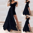 thumbnail image 3 of Bigersell Short Prom Dresses Short Sleeve Women's Elegant Casual One Shoulder Solid Color Sequins Long Dress Cocktail Dresses for Female Women's Plus Faux-Wrap Dresses, Style 29314, Black S, 3 of 9