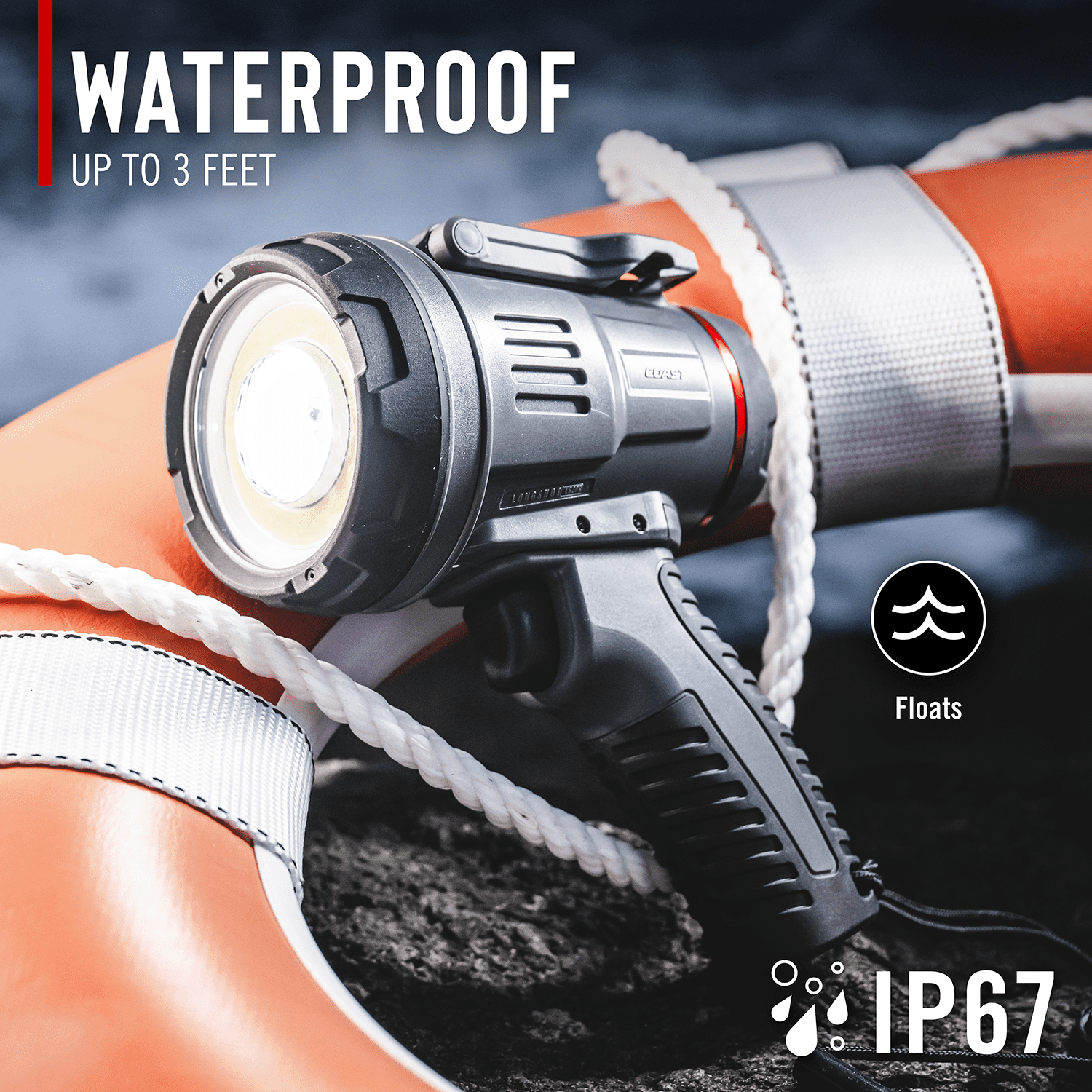 Coast LS20R 2500 Lumen Rechargeable LED Spotlight, 1/4 Mile Beam Distance, SOS Mode, IP67 Waterproof